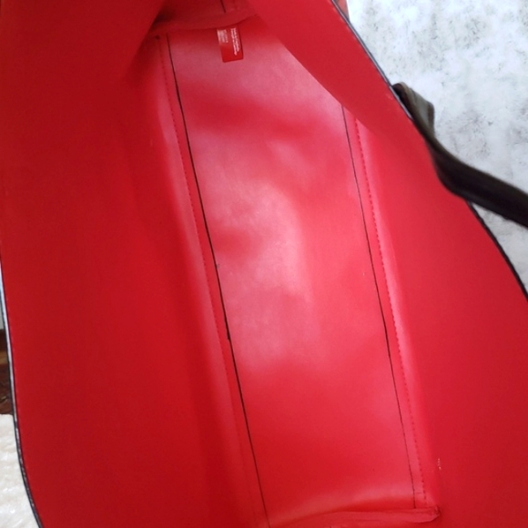 Victoria's Secret Red Black Floral Leather Classic Double Handle Tote Bag - Picture 15 of 16